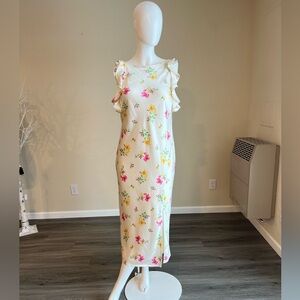 Women's Ruffle Sleeve Satin Maxi Dress - A New Dayโข Cream Floral.